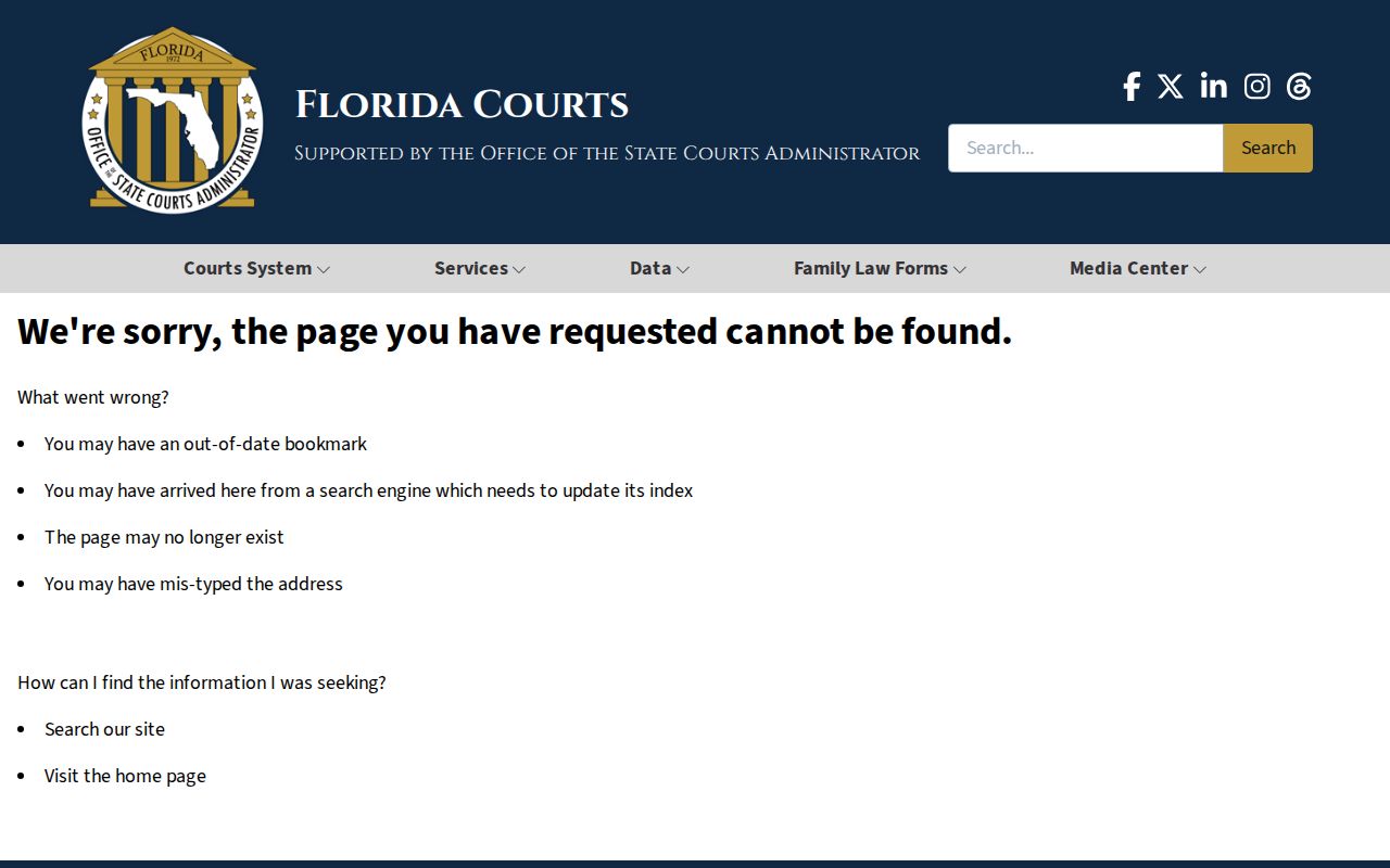 Florida Courts public docket entry points used for Jupiter research