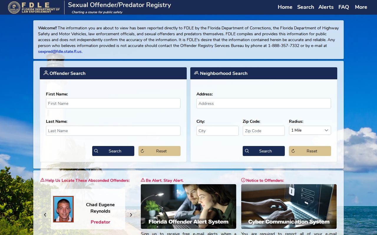 Jupiter neighbors geographic search in the FDLE offender registry